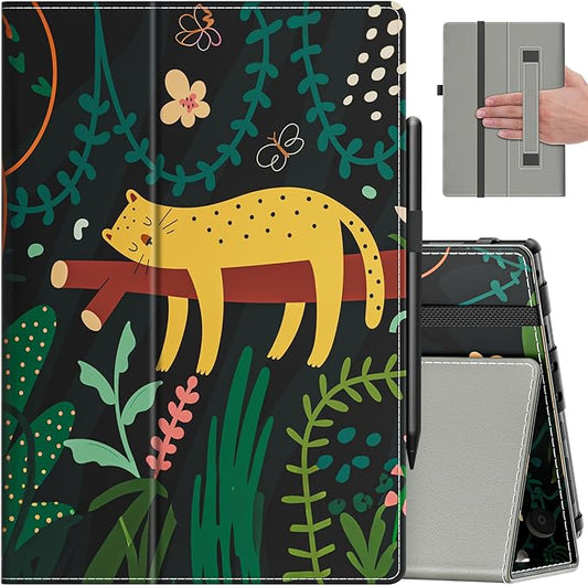 VORI Case for All-New Amazon Kindle Fire HD 10 Tablet (13th/11th Generation 2023/2021 Release) and Fire HD 10 Plus - Slim Folding Stand Folio Cover with Auto Wake/Sleep & Hand Strap, Sleeping Leopard