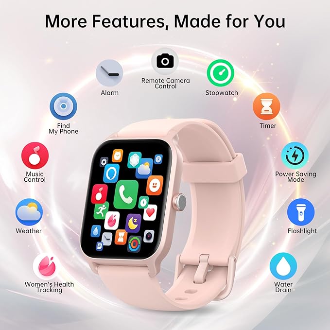 Smart Watches for Women with Alexa & Bluetooth Call,1.85" HD Screen Fitness Tracker,30-Day Battery, Heart Rate/Sleep/SpO2 Monitor,100+ Sports Modes,2ATM Waterproof Smartwatch for Android iPhone(Pink)