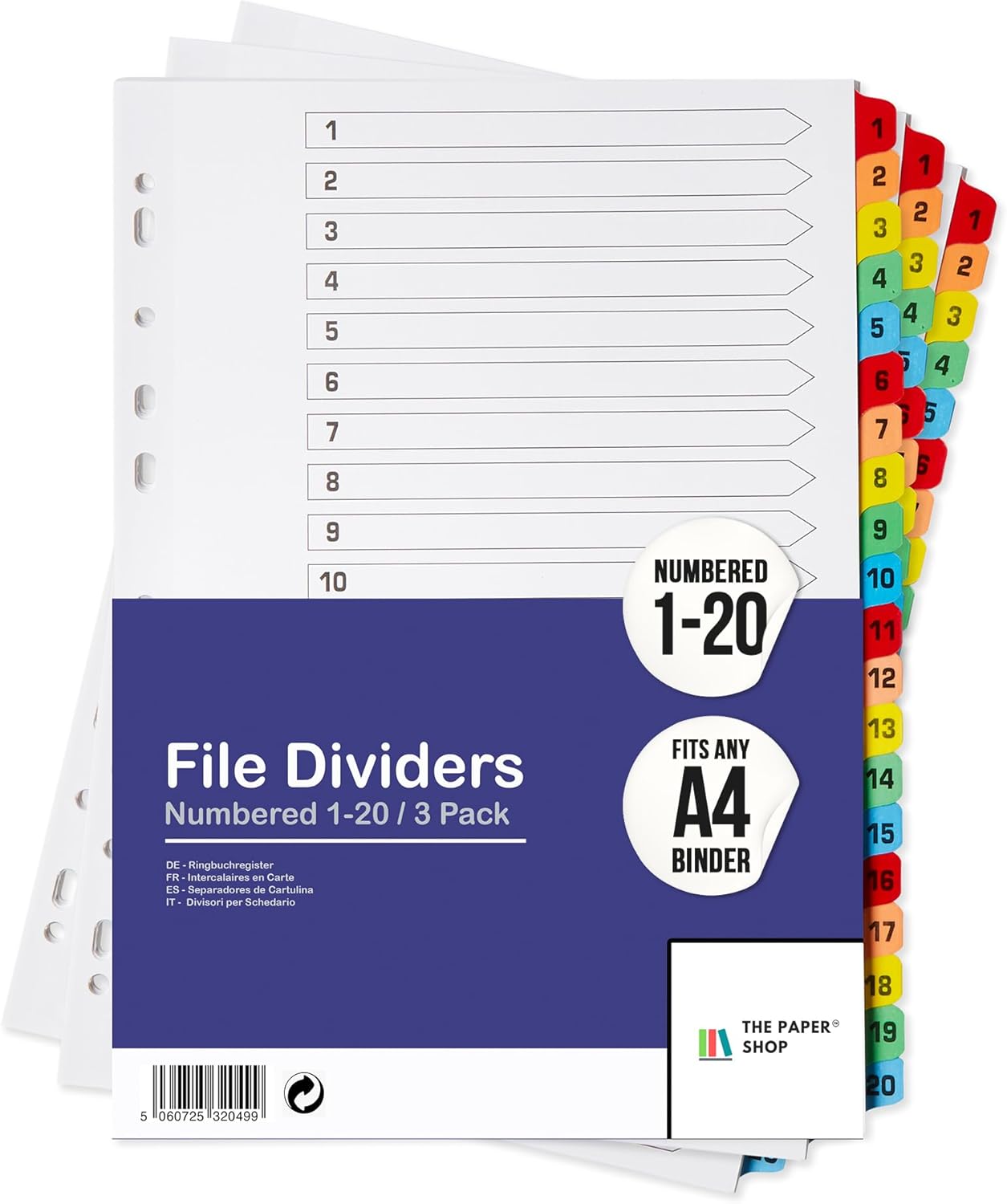 Binder Dividers with Tabs 1-20 Numbered â A4 (3 Pack) | Dividers for 3 Ring Binder | Numbered Tab Dividers for Office, School & Home Organization - The Paper Shop