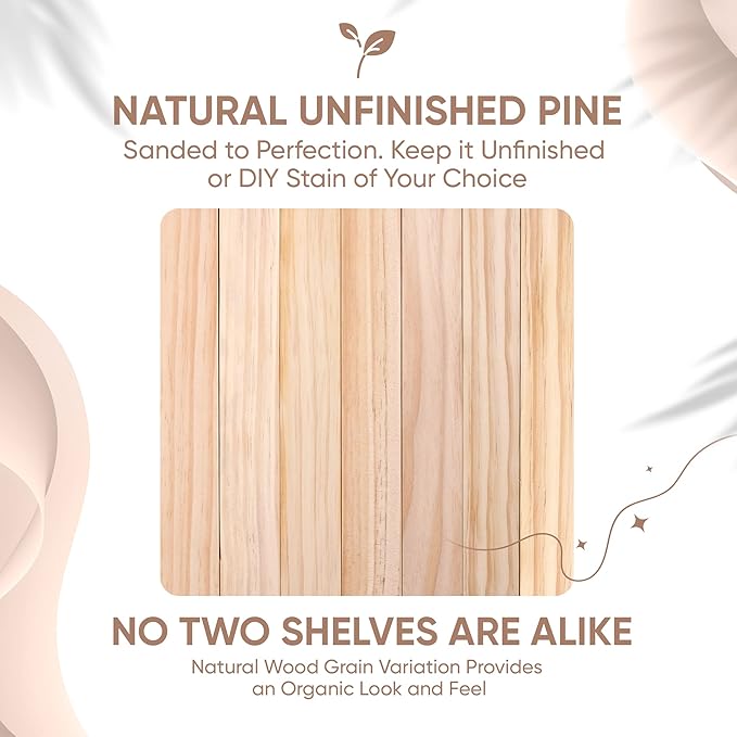 Homeforia 30 inch Wood Floating Shelves, High End Solid Natural Wood 30inch Floating Shelf for Wall, Unfinished Wooden 30 inches Floating Shelves, Heavy Duty Bracket, 30 X 6.5 X 1.75 in, Set of 2