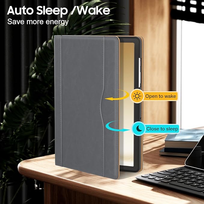 OKP Case for Samsug Galaxy Tab A9+ Plus 11 inch 2024(SM-X210/X216/X218), PU Leather Folio Cover with Multi-Angle Stand//Pen Holder, Auto Wake/Sleep Case for Galaxy A9+ 11" Tablet (Gray)