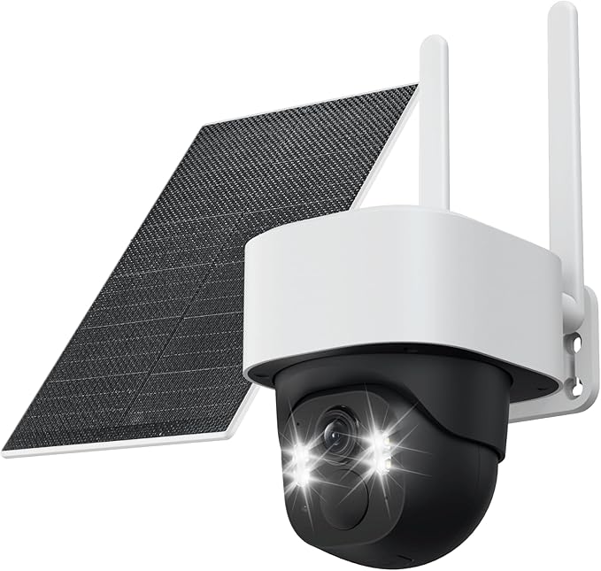 Solar Security Cameras Wireless Outdoor, 3K/5MP PTZ 360° View Battery Powered WiFi Camera for Home surveillance with Motion Tracking, AI Detection, Night vision , 2-Way Audio, IP65, SD/Cloud Storage