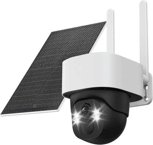 Solar Security Cameras Wireless Outdoor, 3K/5MP PTZ 360° View Battery Powered WiFi Camera for Home surveillance with Motion Tracking, AI Detection, Night vision , 2-Way Audio, IP65, SD/Cloud Storage