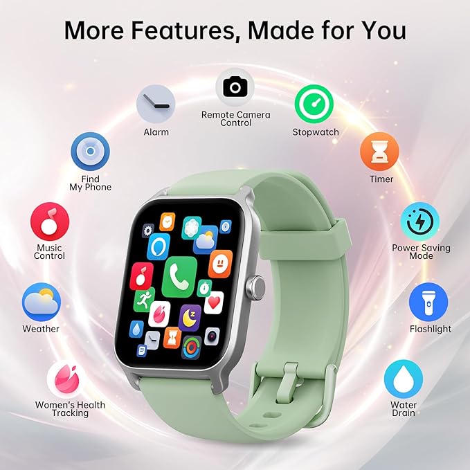 Smart Watches for Women with Alexa & Bluetooth Call,1.85" HD Screen Fitness Tracker,30-Day Battery, Heart Rate/Sleep/SpO2 Monitor,100+ Sports Modes,2ATM Waterproof Smartwatch for Android iPhone(Green)