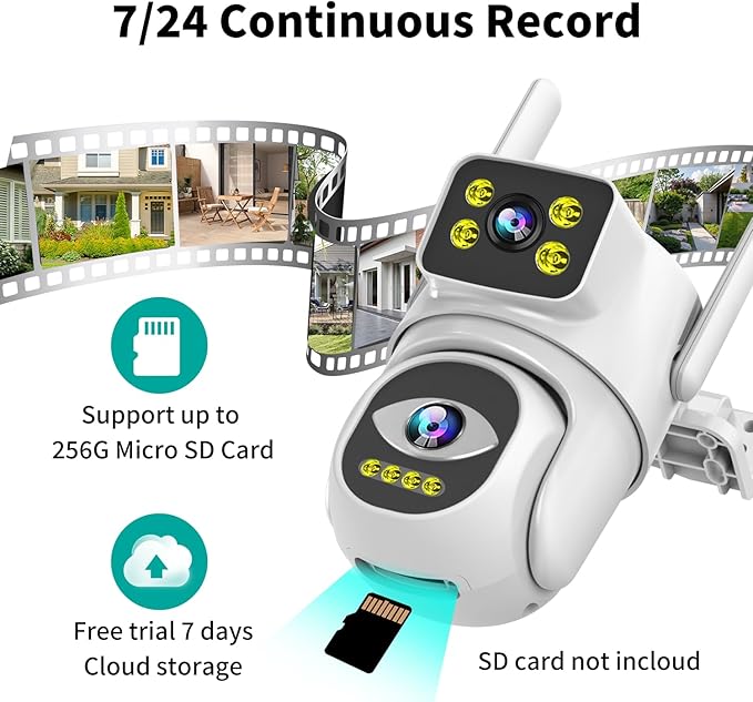 Cameras for Home Security with Dual Lens, 2.4G/5G Outdoor Security Camera, WiFi Camera for Home Security, Color Night Vision, 2-Way Audio, Auto Tracking, 24/7 Continuous Recording