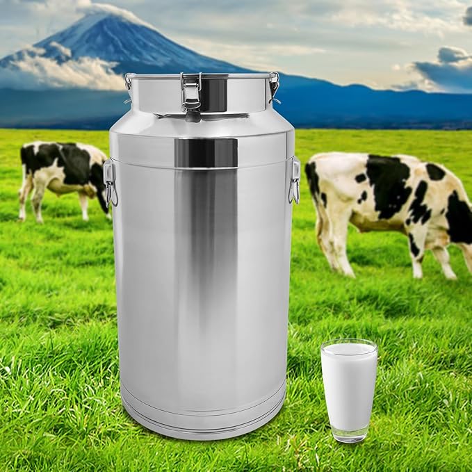 Stainless Steel Milk Can, 304 Stainless Steel Pail 23Gal Milk Can with Sealed Lid, 88L Hanging Lid Metal Milk Jug Bucket for Oil Tea Wine