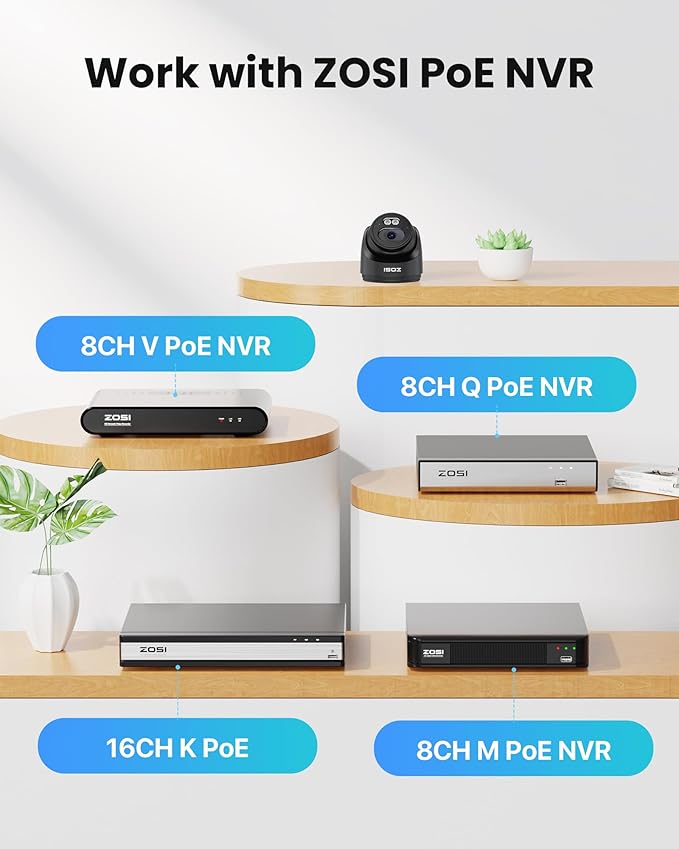 ZOSI C220 2Pack 4MP 2.5K QHD Add-On PoE IP Camera Outdoor, 1440p Surveillance Outdoor Camera to Home Security System, Only Work with ZOSI PoE NVR, 100ft Night Vision, AI Human Detection, Two-Way Audio
