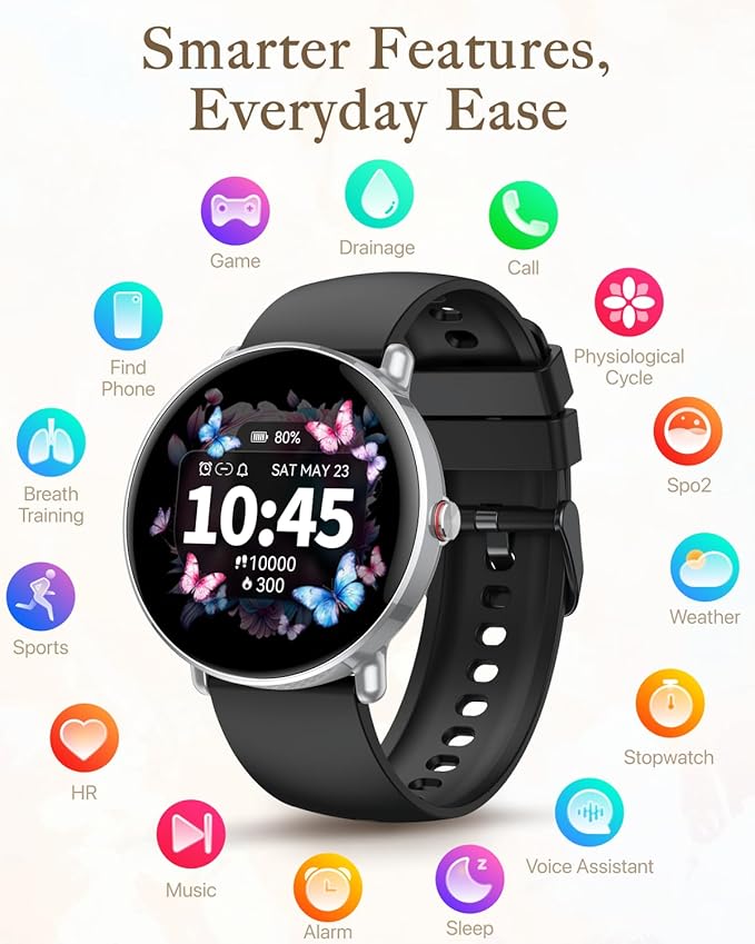 Smart Watch for Women Men, for Android iOS with Sleep & Calorie Monitor, Pedometer Fitness Tracker, Bluetooth Call, IP68 Waterproof, 112+ Sport Modes Round Face Smartwatch (Modern,Lacquer Black,1.39)