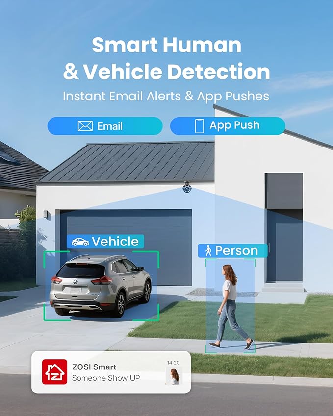 ZOSI H.265+ 16 Channel Security Camera System 1080p,16CH CCTV DVR, 8 x 1080p Indoor Outdoor Dome Camera, Human Vehicle Detect, 80ft Night Vision, 105° View Angle, Remote Control, Alert Push, 4TB HDD