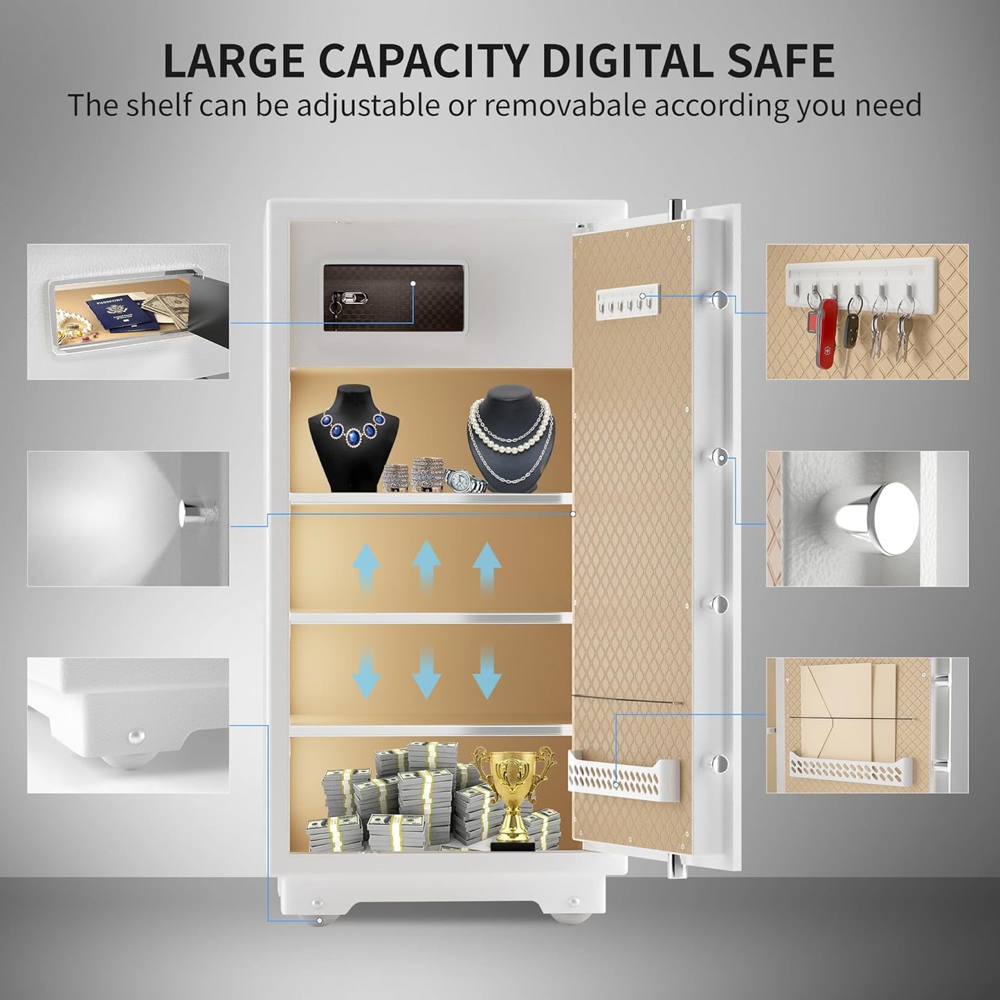 【US STOCK】TIGERKING 11.5 Cubic Feet Extra Large Heavy Duty Safe Box, Home Safe with Double Safety Key Lock and Separate Lock Box, Digital safe with 3 Removable Shelf for Home Hotel Office,180lbs
