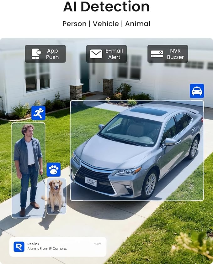 REOLINK 8CH 5MP Home Security Camera System, 6pcs Wired Outdoor PoE IP Cameras with Person/Vehicle/Pet Detection, 4K/8MP 8CH NVR with 2TB HDD for 24-7 Recording, RLK8-410B6-5MP