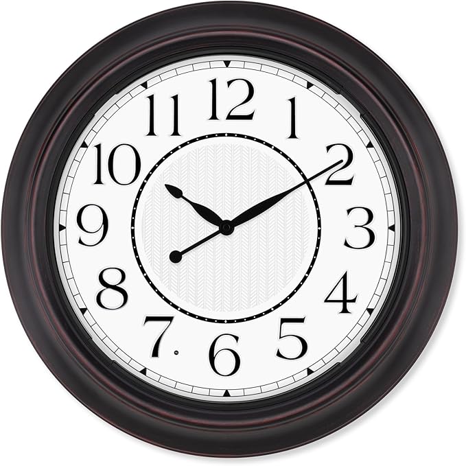 18 Inch Lighted Wall Clock Outdoor Clocks with Smart Light Sensor Battery Operated Wall Clocks with Night Light, Waterproof Wall Clock for Patio, Garden, Porch, Living Room, Home, Office