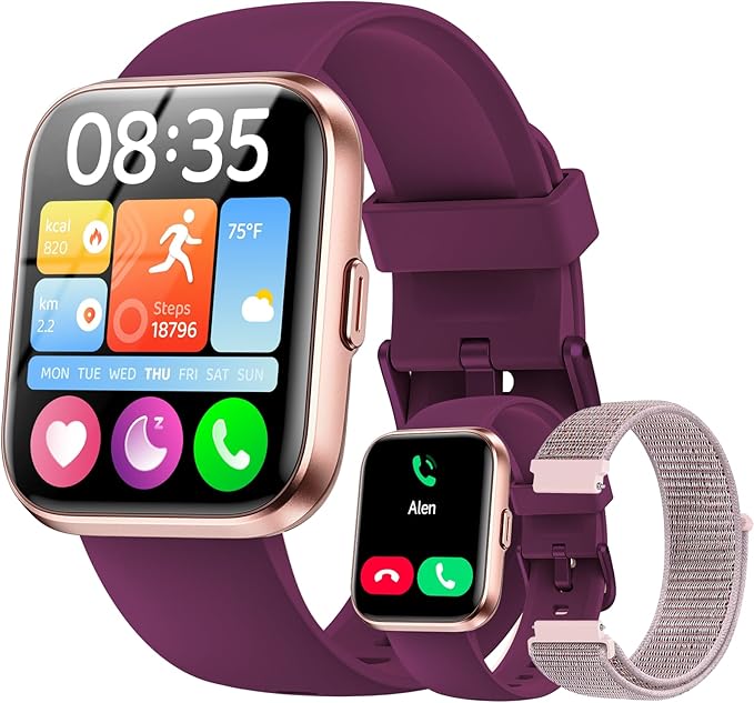 Smart Watches for Women Men, 1.85" Screen Smartwatch Compatible iPhone Android Phone Answer/Make Call, 24/7 SpO2 Sleep Heart Rate Monitor,3ATM Waterproof, Fitness Traker 120+Sport ( 2 Bands Included)