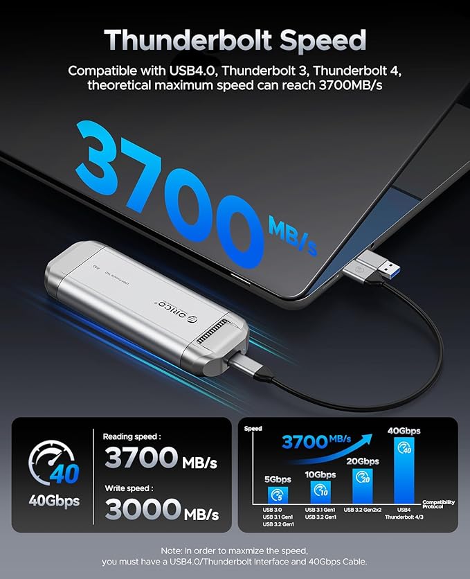 ORICO R40 2TB External Solid State Drive - 3700MB/s Ultra-Fast Speed, 40Gbps via Thunderbolt 4/3/USB4.0, Portable SSD Plug and Play, Compatible with USB-C Phones, Tablets, PC & Mac