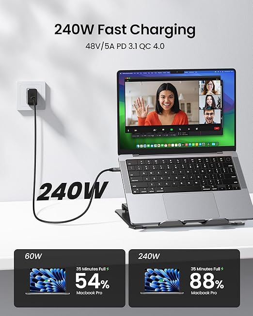 Silkland USB C Data Cable 20Gbps, Short 1FT USB3.2 Gen 2x2 High Speed Data Transfer, [5K/4K 60Hz] Monitor Cable, 240W PD Fast Charging, Type C Data Compatible for SSD, Hub, Dock, eGPU
