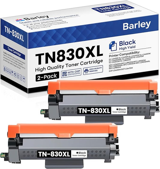 TN830XL 2PK Black High Yield Printer Toner Cartridge Compatible TN830XL TN 830XL Toner Cartridge Replacement for Brother TN830XL TN-830XL TN830 TN 830 Toner Cartridges HL-L2460DW DCP-L2640DW (2 Pack).