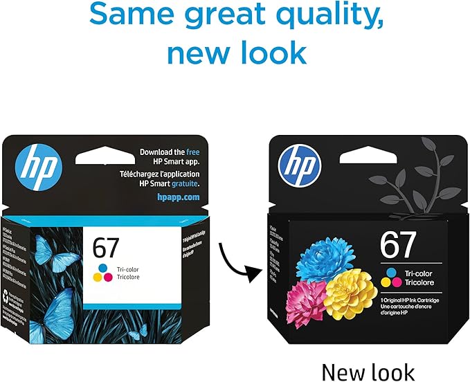 HP 67 Tri-Color Ink Cartridge | Works with DeskJet 1255, 2700, 4100 Series; Envy 6000, 6400 Series | Eligible for Instant Ink | 3YM55AN | Packaging May Vary