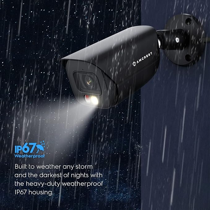 Amcrest 5MP IP PoE AI Camera w/ 49ft Color Night Vision, Security Outdoor Bullet Camera, Built-in Microphone, Human & Vehicle Detection, Active Deterrent, 129° FOV, 5MP@20fps IP5M-B1276EB-AI (Black)