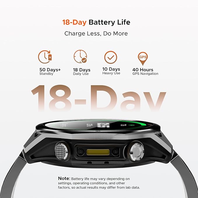 DOOGEE Anywise W1 Mens Smart Watch, 5ATM Dual-Band GPS Fitness Tracker, 1.43'' Smart Watches for Android and iPhone, 170+ Sports Modes, Answer/Make Calls/18 Days Battery/Led Flashlight/Compass/2 Strap