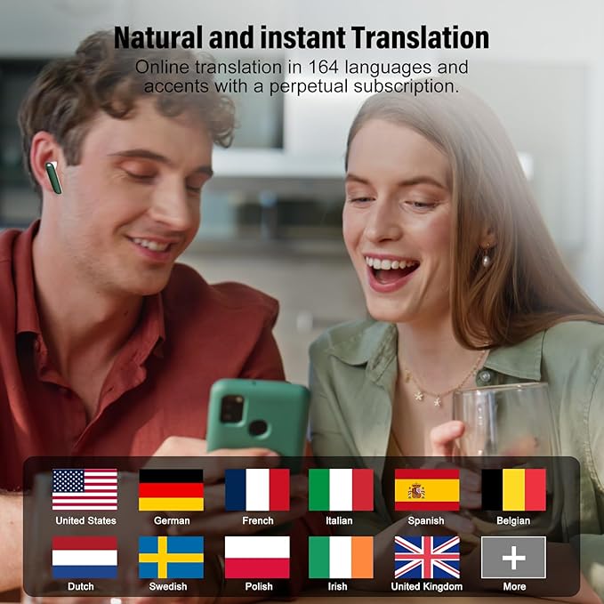 AI Language Translation Earbuds, 3-in-1 Translator Earbuds Real Time with 7 Translation Modes, with Audio and Video Call, 164 Language Bluetooth 5.3 Headphones Translating Device, Dark Green
