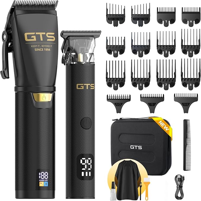 GTSPRO Hair Clippers for Men Professional, Cordless Clippers for Hair Cutting, Mens Hair Clippers and Trimmer Kit for Barber with LED Display 15 Guide Combs