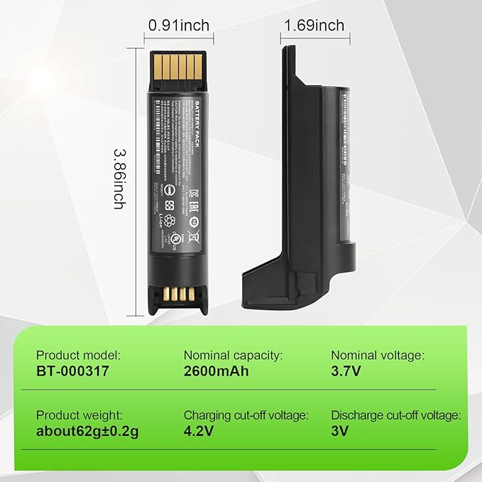 2600mAh Replacement Battery for Zebra DS22 DS2278 CR2278 Series Barcode Scanner – Li-ion Battery for DS2278-SR DS2278-HC DS2278-ER Wireless Scanners