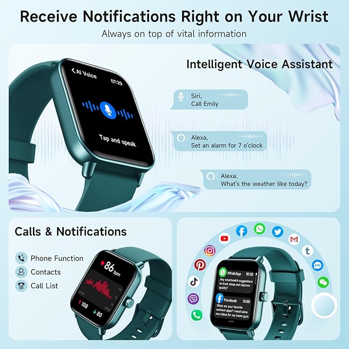 Smart Watch for Women Android iPhone, Alexa Built-in, 1.8" Smartwatch with Heart Rate/SpO2/Sleep Monitor, IP68 Waterproof Activity Fitness Tracker with Bluetooth Call, 100+ Sport Mode, DarkGreen