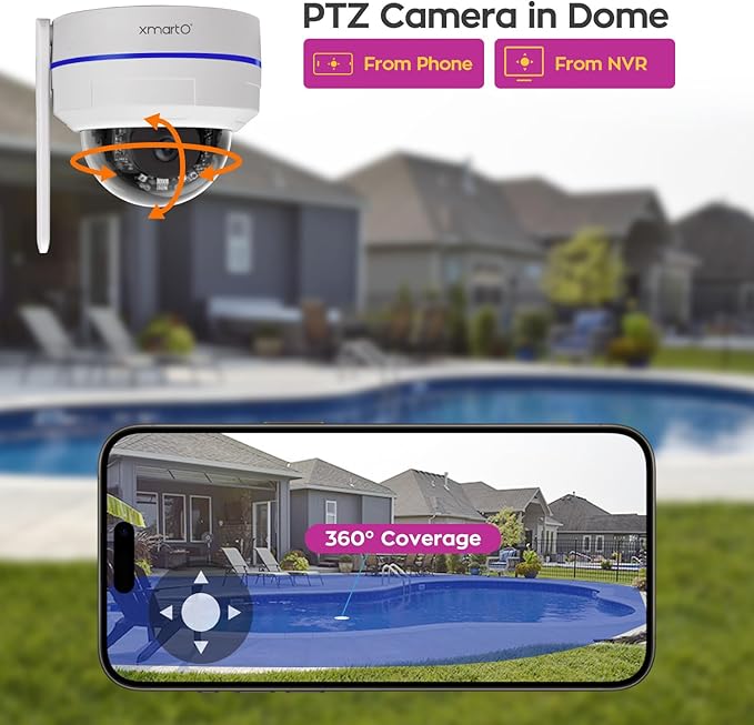 xmartO [AI Tracking Ceiling CAM] 16CH 2K HD Metal Dome PTZ Wireless Security Camera System, 10*Auto-Follow CAM, 2-Way Audio and Night Vision Camera, 16CH 4K Long Range WiFi 6 Surveillance DVR NVR Kit