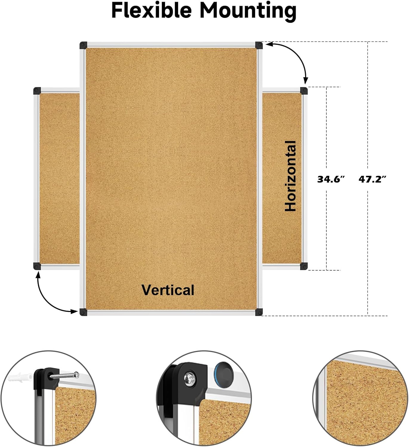 XBoard Cork Board 48 x 36, Bulletin Board Corkboard with Push Pin for Display and Organization