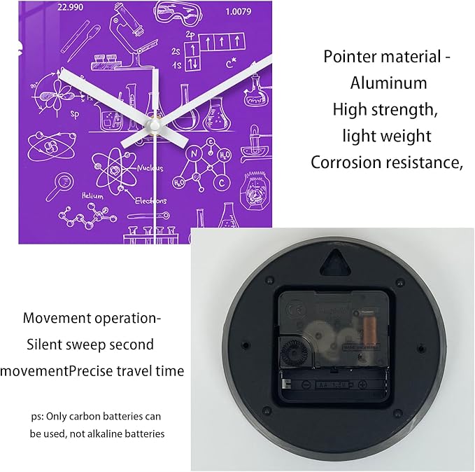 XNM Purple Glass Wall Clock Battery Operated 12 Inch Silent Non Ticking Wall Clock Round Analog Wall Clocks for Study Room