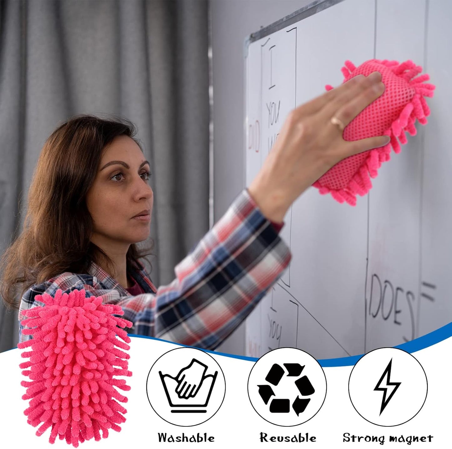 Sherr 24 Pcs Magnetic Whiteboard Eraser School Dry Erase Erasers Microfiber Shag Washable White Board Eraser for Chalk Classroom Home Office (Multicolor)