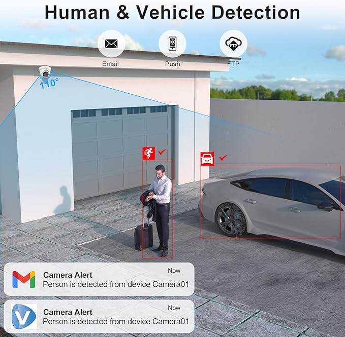 Anpviz 8MP PoE IP Camera, Built-in Mic, 512GB SD Slot, Security 4K Turret IP Camera Outdoor Indoor, Smart Color Night Vision 100ft, Human & Vehicle Detection, NDAA Compliant (U Series)