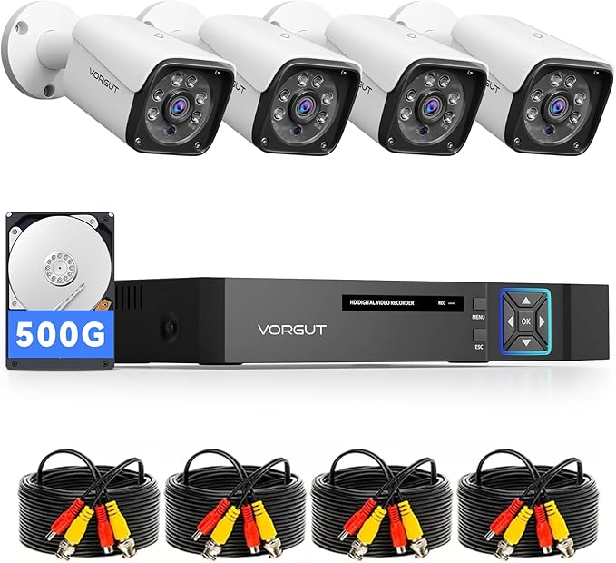 Wired Security Camera System, 8CH 5MP Lite CCTV Surveillance DVR Kit with 500G HDD, 4 x 3MP AHD Security Camera Outdoor, IP66 Waterproof Metal Shell,Remote Access,Smart Detection,24/7 Record