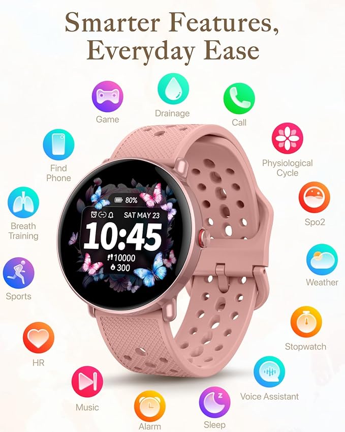 Smart Watch for Women Men, for Android iOS with Sleep & Calorie Monitor, Pedometer Fitness Tracker, Bluetooth Call, IP68 Waterproof, 112+ Sport Modes Round Face Smartwatch (Casual, Pink, 1.39)