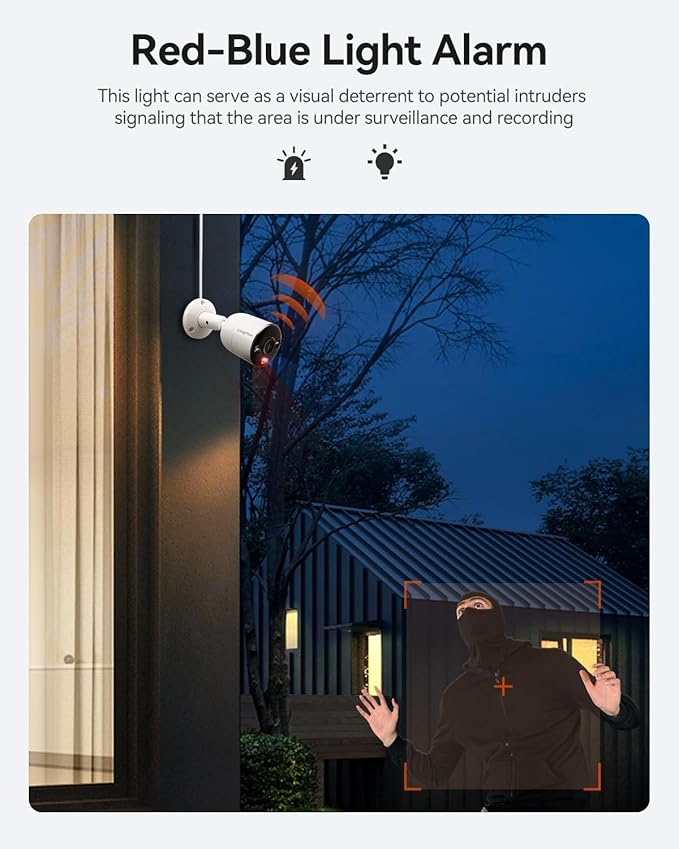 LongPlus 8MP 4K UHD Poe Wired Security Camera Outdoor for Security Cameras System, Cameras for Outdoor Home Security Spot Lights Color Night Vision, Strobe Light Alarm & Sound LPCP8B1