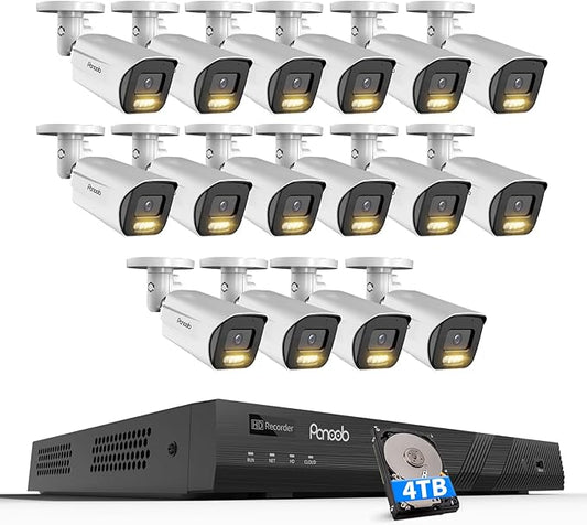 16 Channel Security Camera System 4K PoE, 16x 8MP PoE IP Bullet Cameras Outdoor with Spotlight Color Night Vision, 2 Way Audio, AI Human Vehicle Detection, Remote Access, PB65A1616-8MD