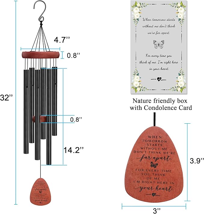 Memgift Memorial Wind Chimes for Outside – Sympathy Gift for Loss of Loved One, Outdoor Keepsake in Memory of Family, Garden Decor