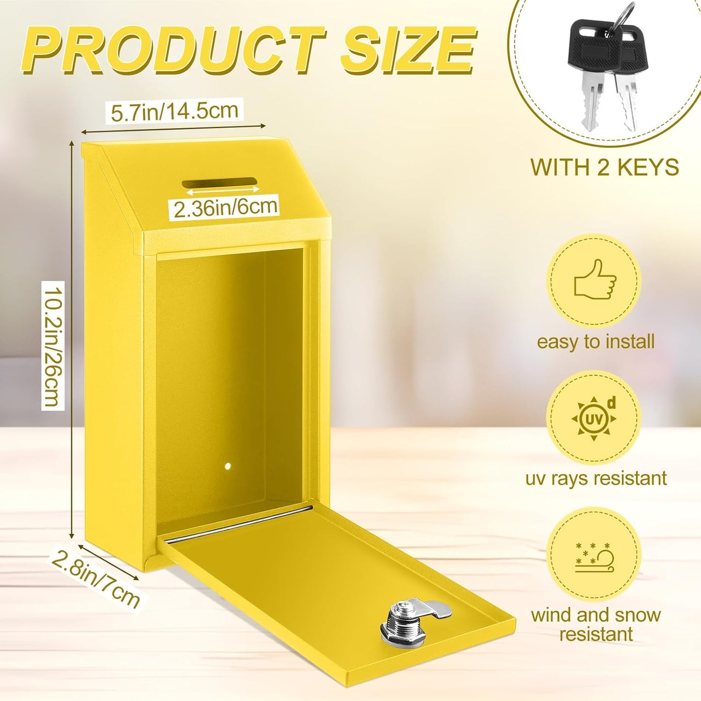 Metal Donation Cash Box Collection Safe Suggestion Box with Lock Wall Mounted Mailbox Delivery Ballot Container for Home Office Outdoor Door