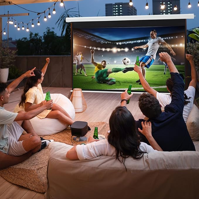 YODOLLA 150" Projector Screen Motorized 16:9, 4K HD Pull Down Retractable Projection Screens Electric Automatic Wall Ceiling Movie Screen for Office Classroom Indoor with Remotes