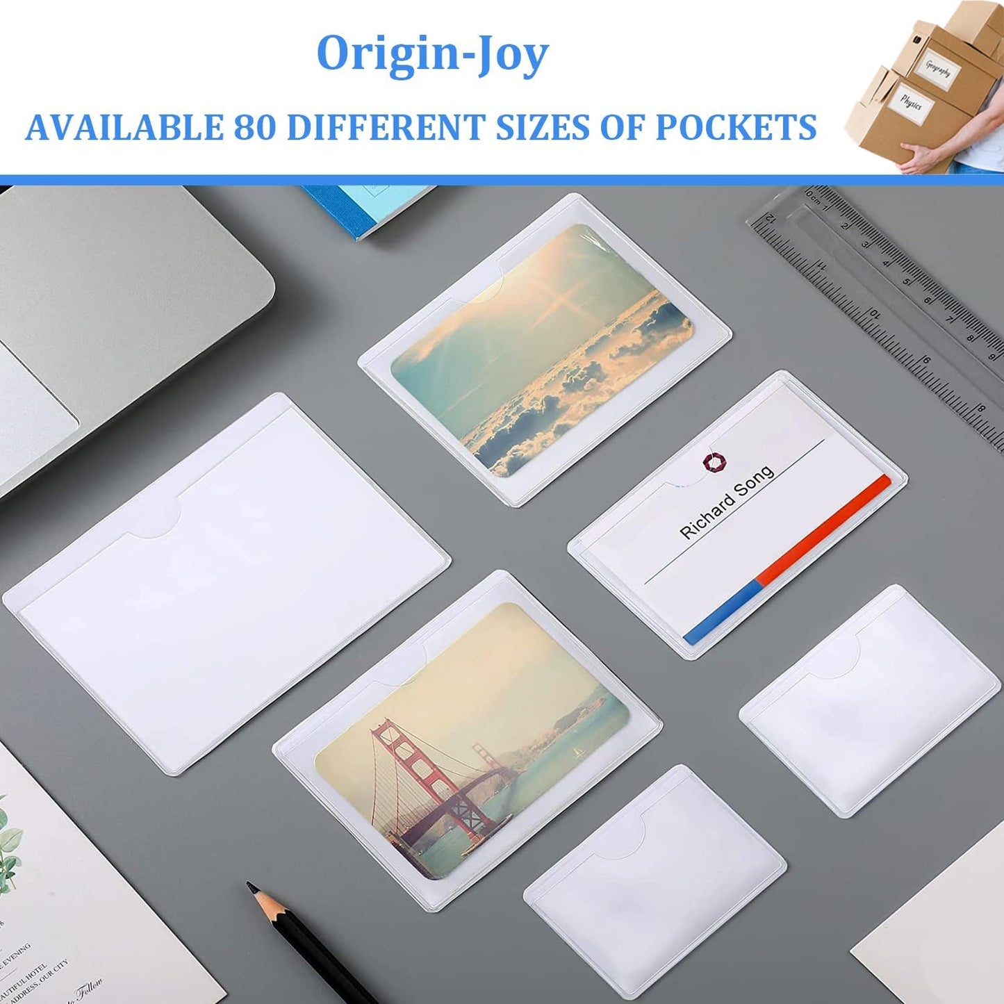 Origin-Joy 25 PCS Self-Adhesive Index Label Pockets, Clear Plastic Peel & Stick Card Holders with Top Open for Loading (6.5 x 4.5 inch)