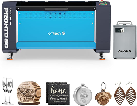 OMTech Pronto 130W CO2 Laser Engraver with Water Chiller | 51" Ã 35" Laser Cutting Machine with Autofocus | 2-Way Pass, Air Assist, Red Dot Pointer | Ideal for Wood, Glass, Acrylic, and More