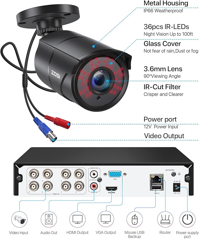 ZOSI 4 Pack 1080p Home Security Cameras with Audio Recording,Built-in Microphone,2MP 1920TVL HD-TVI Outdoor Indoor CCTV Cameras with 120ft IR Night Vision Weatherproof Surveillance Bullet Camera