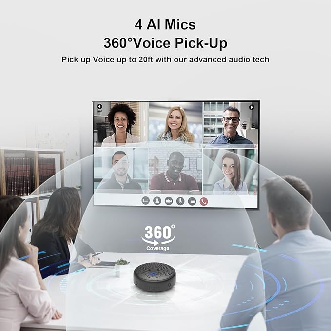 CM900 Conference Speaker and Microphone, 4 AI Mics 360° 20ft (7m) Voice Pickup, Noise Reduction, USB C & Bluetooth 5.3 (20m & 66ft) Speakerphone for 16 People, Compatible with Leading Platforms