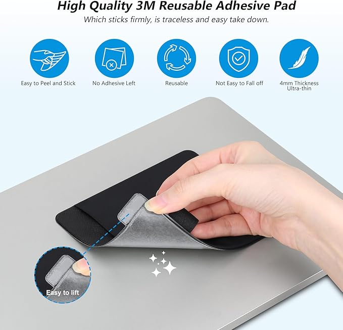 Lacdo Portable External Hard Drive Sleeve for Laptop, Stick on Pouch Holder with Reusable Adhesive, Fit 2.5" Seagate, WD, Toshiba, LaCie External HDD, SSD, Wireless Mouse, Cables, with Pen Loop, Black