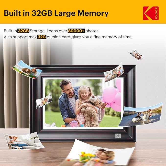KODAK WiFi Digital Picture Frame, 1920 x 1200 HD Touchscreen Digital Photo Frame, 10.1 Inches Intelligent Electronic Picture Frame with 32 GB,Auto-Rotate, Share Moments Instantly Gifts(Wood Frame)