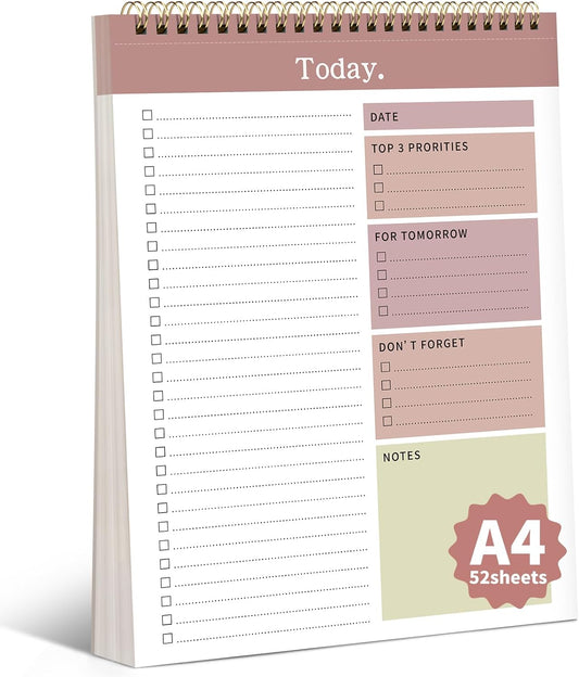 To Do List Notepad, 52 Undated Sheets ï¼8.5"Ã11"ï¼Duplex-printed Daily Planner For Work Home School Office Desk Accessories Supplies & Goal Setting Tasks-RED