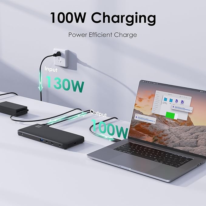 Minthouz 12 IN 1 Docking Station with 100W Charging, Triple Display, 1000Mbps LAN Port, Laptop Docking Station Monitor Single 8K or Triple 4K, 4X USB-A, 2X USB-C, Ethernet Port, for Windows Mac Chrome