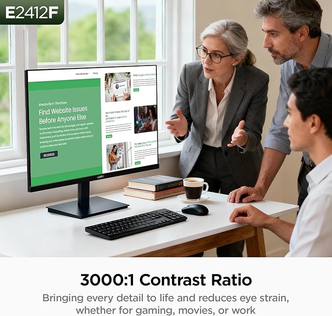KOORUI 24-inch Computer Monitor Full HD 1920 x 1080p 100Hz VA Display 3000:1 Contrast Ratio with HDMI VGA, Three-Sided Slim Bezels, 100 x 100 mm VESA Mountable, Ergonomic Tilt, Black