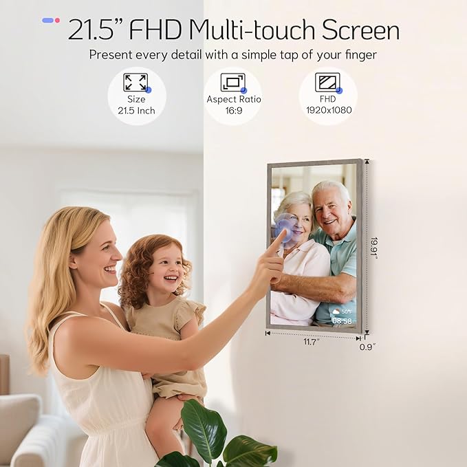 NexFoto 21.5 Inch Digital Photo FrameTouchscreen, Large Digital Picture Frame 64GB, Add Pics from Google Photos, Upload Videos via APP/USB Instantly, Gifts for Christmas/Mom/Grandparents, Dark Wood