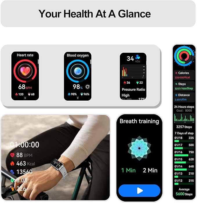 Fitness Tracker (Answer/Make Calls), Smart Watch for Women Men, with 1.47″ AMOLED Always-On Display, 24/7 Heart Rate, Sleep Tracking, 110+ Sport Modes, Waterproof, Compatible for Android Phone